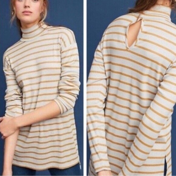Anthropologie Vanessa Virginia Shining Turtleneck striped knit sweater large - Picture 2 of 12